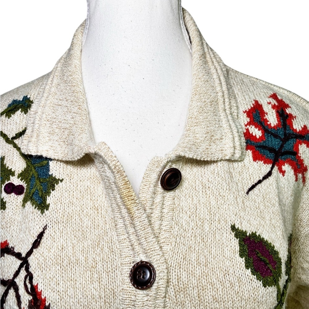 Alfred Dunner Cream Cardigan with Leaf Motif - Picture 4 of 15